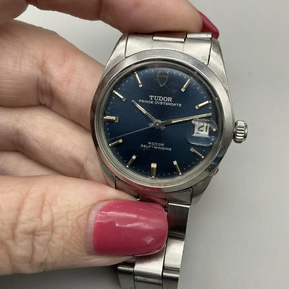 Vintage Tudor Prince Oysterdate Mens Watch 33mm Blue Dial Oyster Automatic 7.5